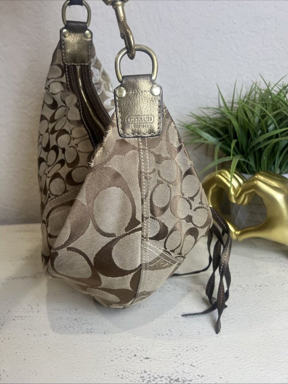 Vintage Coach (2006) Brown Patchwork Signature Hobo Shoulder Bag Y2K Retro Boho - Picture 3 of 16